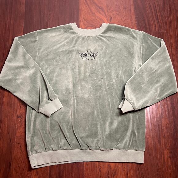 Boys Lie OSO Green Velour Sweatshirt YOU SURE YOU WANT TO PLAY WITH FIRE? - Picture 1 of 11
